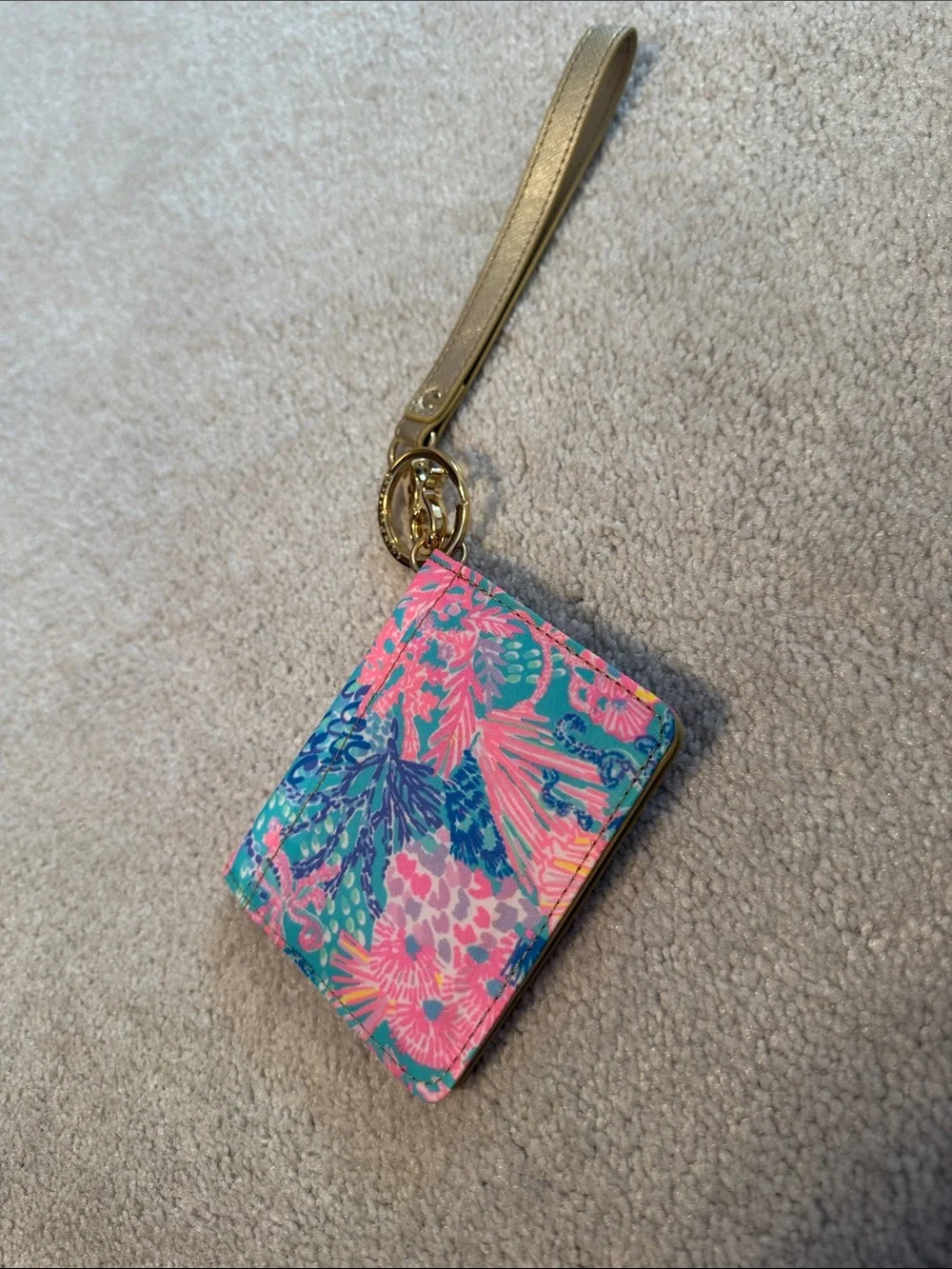 Lilly Pulitzer Gold Wristlet Floral Mini Wallet - Pink/Blue